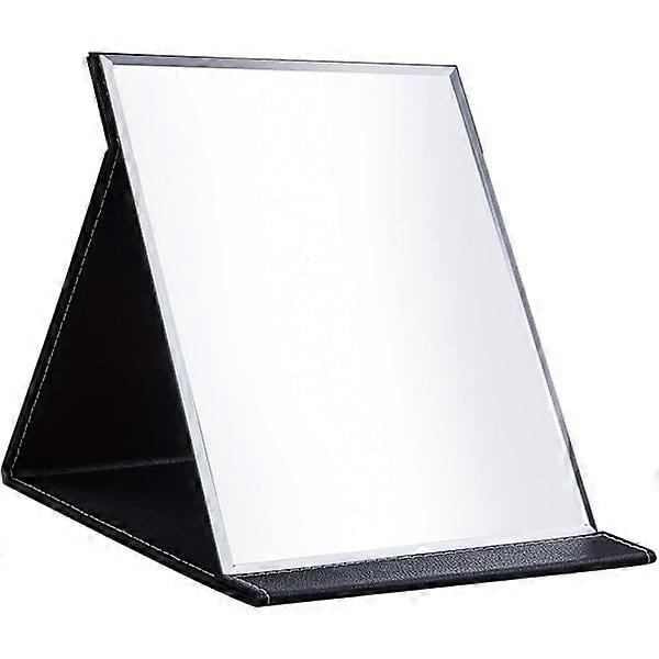 Portable PU Leather Mirror Foldable Table Makeup Mirror with Adjustable Stand (Black)