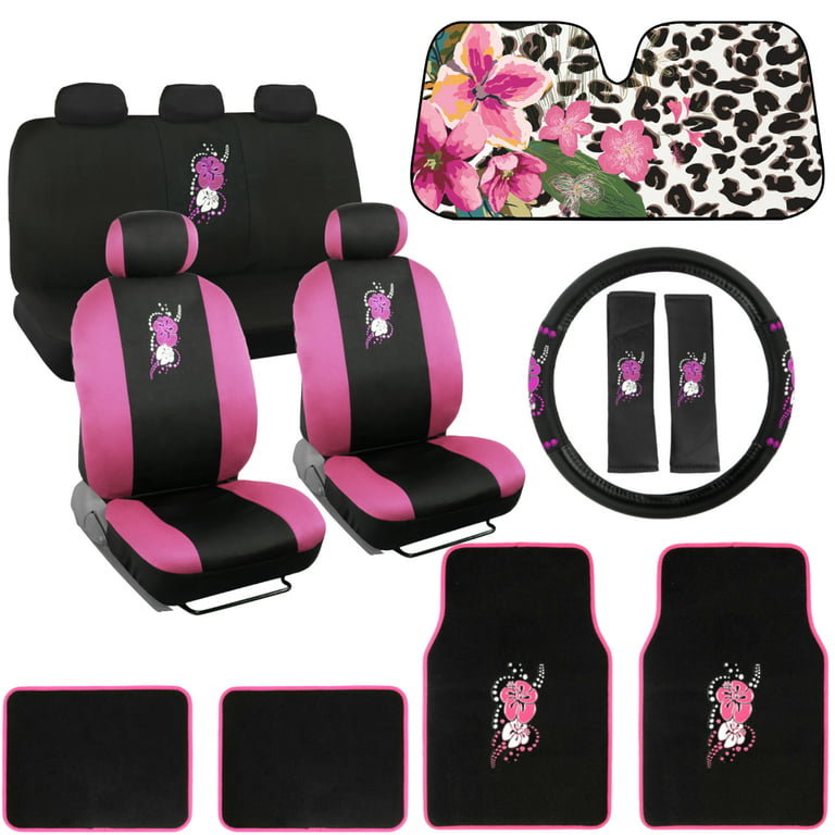 Car Seat Covers, Weed Leaf Car Accessories for Women, Pink Hippie