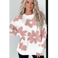 thumbnail image 6 of Women's White Textured Flower Drop Shoulder Loose Sweater, 6 of 12