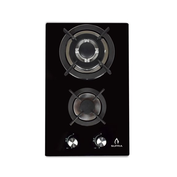 Parrilla de gas para empotrar de 2 quemadores, con cubierta de cristal templado negro DOMINO GLASS