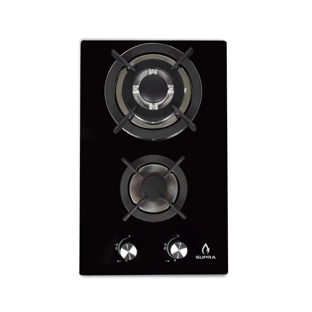 Parrilla de gas para empotrar de 2 quemadores, con cubierta de cristal templado negro DOMINO GLASS