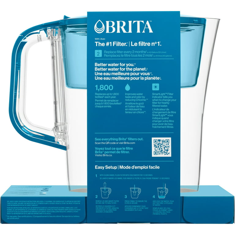 Brita Small 6 Cup Transparent Teal Denali Water Filter Pitcher with 1 Brita  Standard Filter 