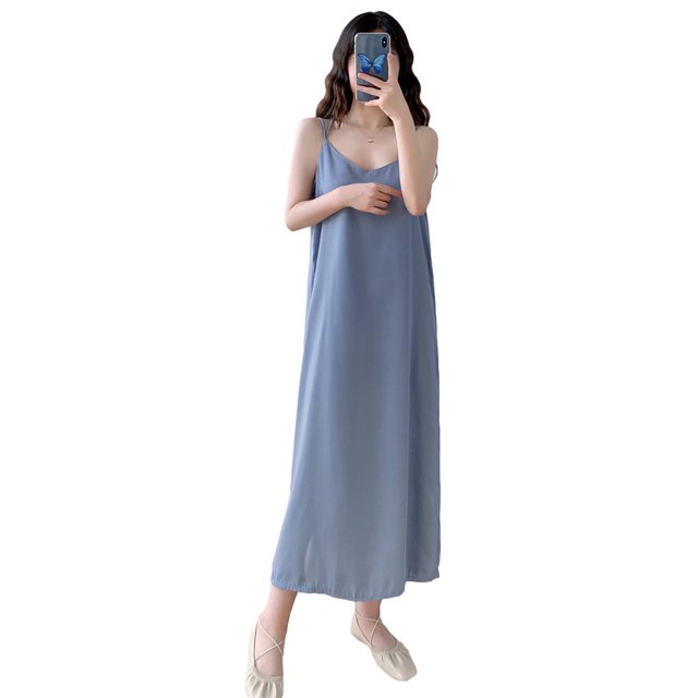 Qarigey Vestido Largo Sin Mangas Gasa Ropa De Verano Vestido Suelto Sexy, Blanco, S Vestidos Azul L Qarigey AP001588-23B