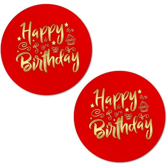 40 Happy Birthday Stickers, 2 Inch Big Round Glossy Labels, Great for Birthday Party, Gift Box, Gift Bag, Party Favors Décor, Tags, Games and Supplies (Red)