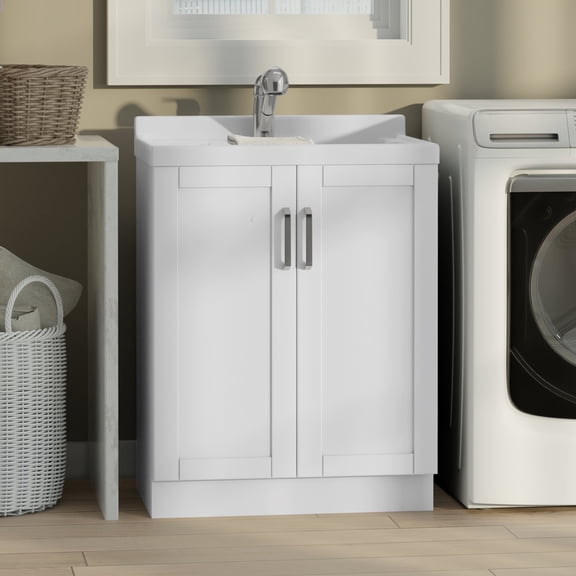 Simpli Home Kyle All-In-One 28-inch Laundry Utility Sink and Cabinet and ABS Sink
