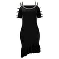 thumbnail image 5 of WIZUTIZ Women's Dresses Summer Cold Shoulder Slim Fit Wrap Dress Midi Dress Solid Vacation Dress Crew Neck Sleeveless Beach Dress for Womens Slit Ruffled Stylish Vacation Dress Black L, 5 of 6