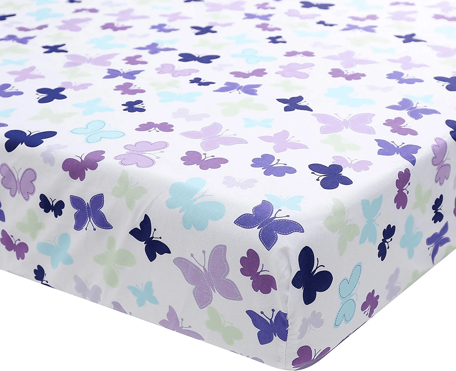 Sweet Baba  Cotton Butterfly Purple Crib Bedding Set for Baby Girls, 4 PC Nursery Set with Comforter/Skirt/Crib Sheet/Blanket