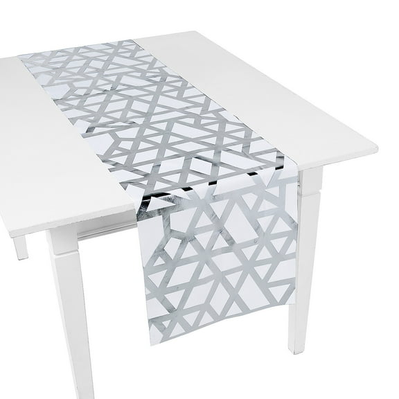 17" x 90" Geometric Pattern Silver Foil Polyester Table Runner