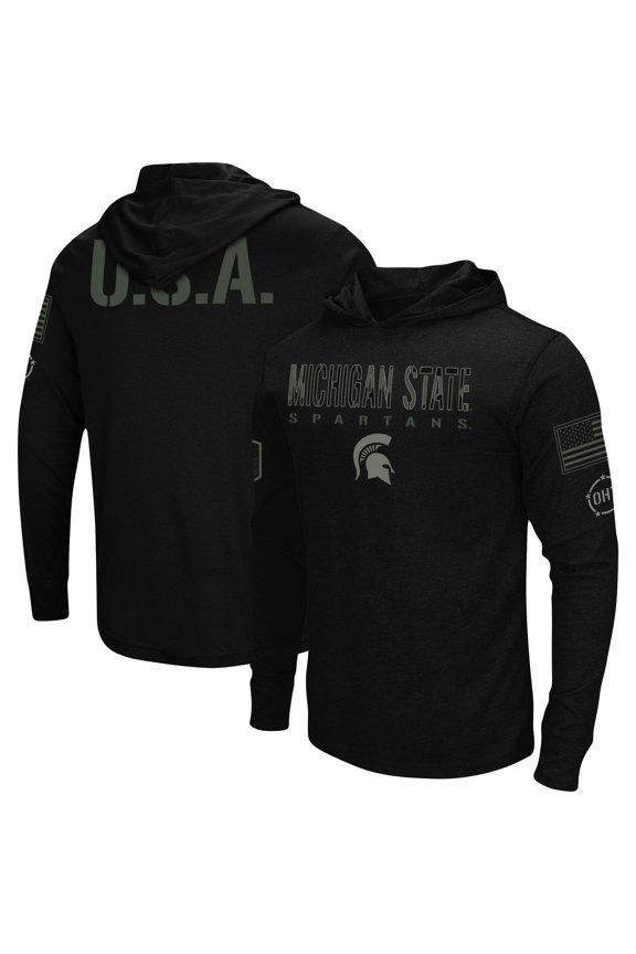 Men's Colosseum Black Michigan State Spartans OHT Military Appreciation Hoodie Long Sleeve T-Shirt