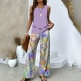 thumbnail image 2 of WTOBBY Women's Summer Vacation Outfit, Double-Layer Sleeveless Vest Top & Loose Casual Pants 2-Piece Set, Lightweight Travel Wear,Purple 2XL, 2 of 3