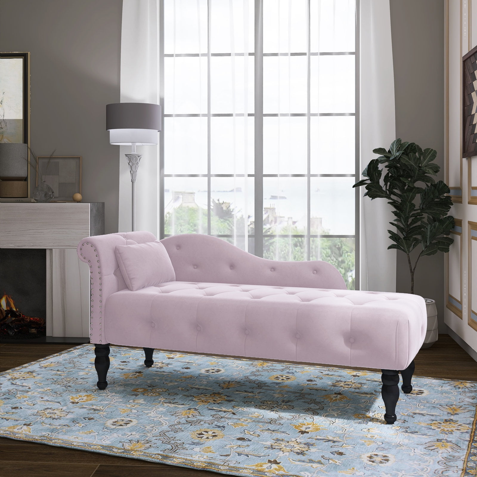 Holaki Tufted Upholstered Velvet Rolled Arm Chaise Lounges Indoor Chair