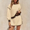 thumbnail image 4 of WTOBBY Women's Fashionable Loose Fit Round Neck Long Sleeve Two-Piece Suit, Casual Outfit for Daily Wear, Comfortable Tracksuit for Women, Perfect for Home Lounge Streetwear,Khaki M, 4 of 5