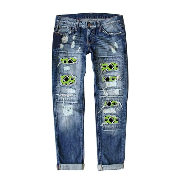 JHLZHS Womens Wide Leg Pants Petite Women'S Fashion Football Print Jeans Print Ripped Casual Denim Pants for Women Plus Size Maternity Pants Black Dress Pants Women High Waisted Petite