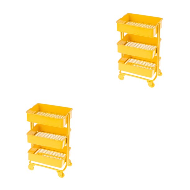 Tholdsy Estante de almacenamiento para carro, carros de tres capas simulados Adorables decorativos, marco de Metal, estante de imitación Amarillo 2Conjunto