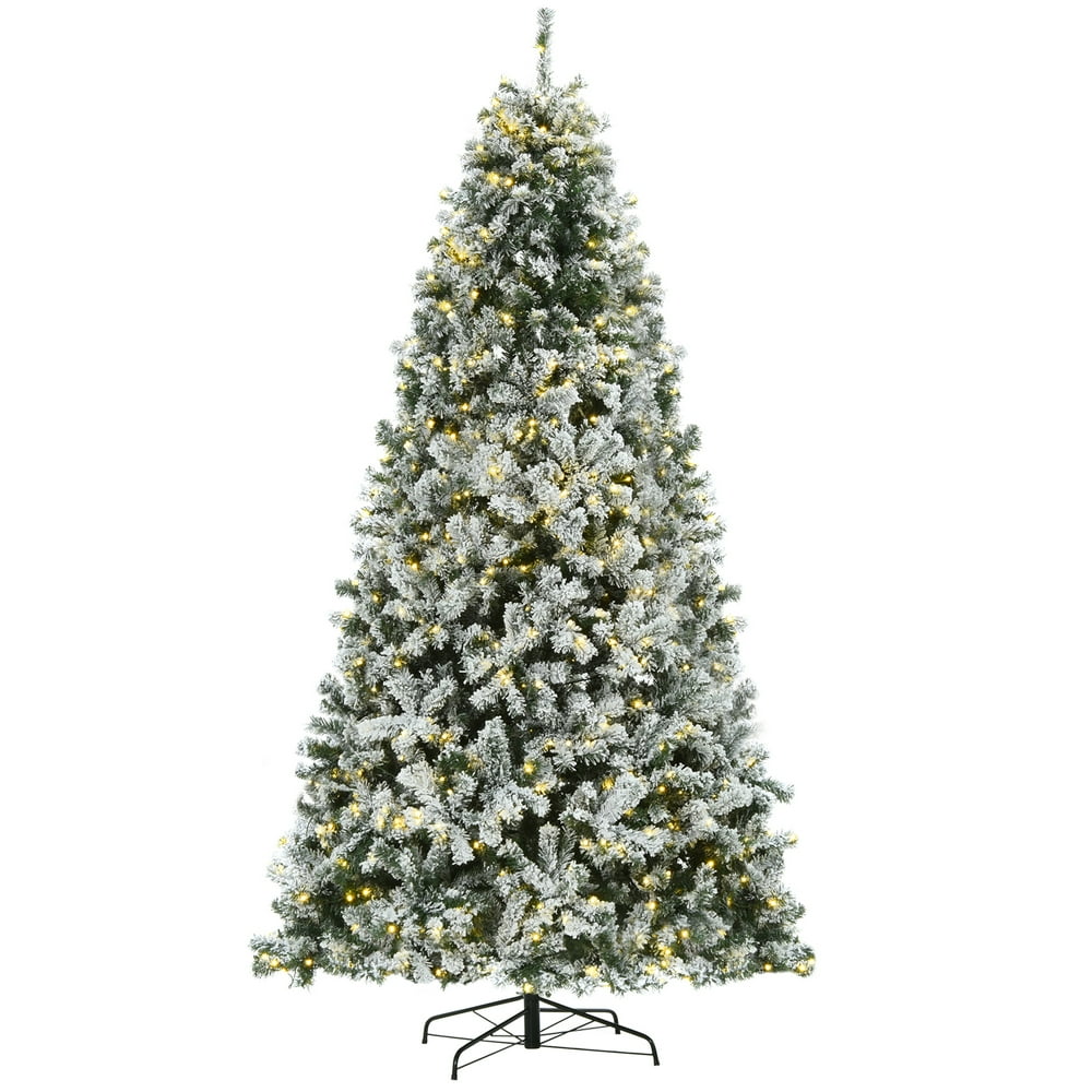 HOMCOM 4.5/6/7.5/9ft Snow Flocked Fake Christmas Tree with Branches LED ...