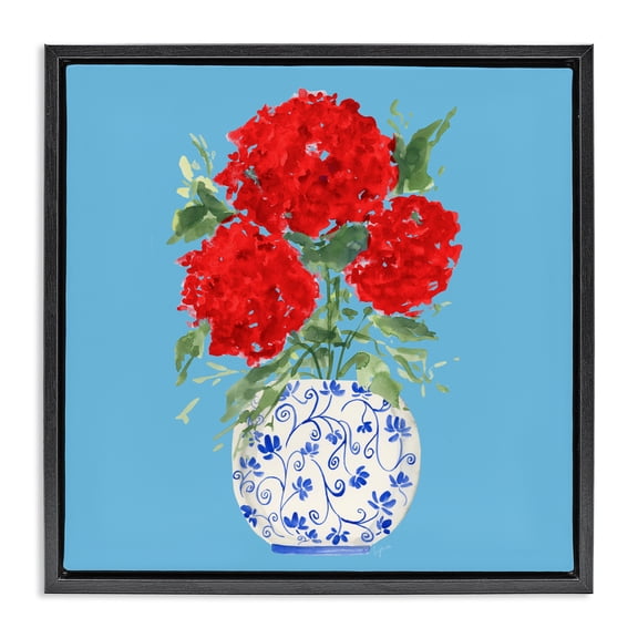 Stupell Industries Bold Red Hydrangea Trio Black Framed Floater Canvas Wall Art, design by Lucille Price