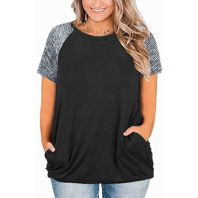 Top tipo túnica de manga corta a rayas con bolsillos 4XL para mujer talla grande Sincero Electrónica