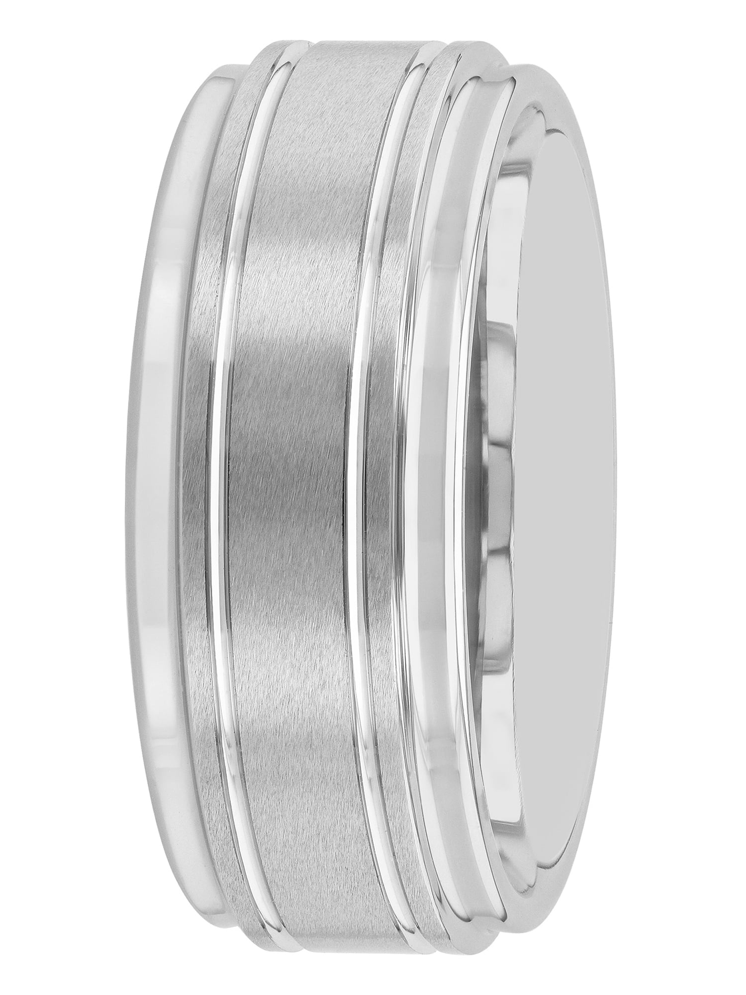 Men's White Finish Tungsten Grooved Step Edge 9MM Wedding Band by Brilliance Fine Jewelry - Men's Ring