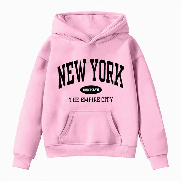 felwors Girl's New York Graphic Letter Print Hoodie Sweatshirt Long Sleeve Pullover Tops (11-12 Years,Pink)