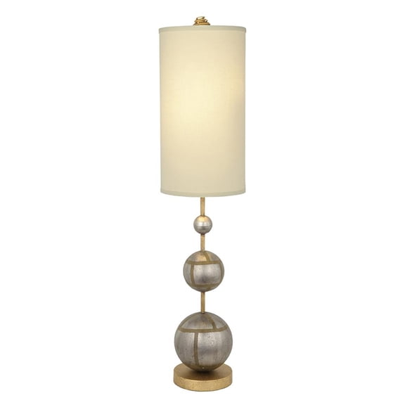 Lucas McKearn Marie Metal Table Lamp with White Linen Shade in Silver/Gold