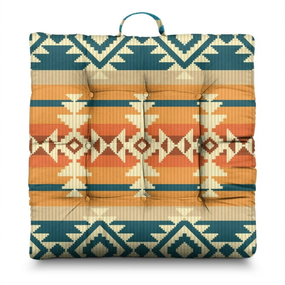Boho Floral Vintage 24" Square Meditation Cushion - Thick & Supportive Floor Pillow for Adults with Tribal Folk Style Patterns, Soft Skin-Friendly Fabric for Yoga & Zen Sitting