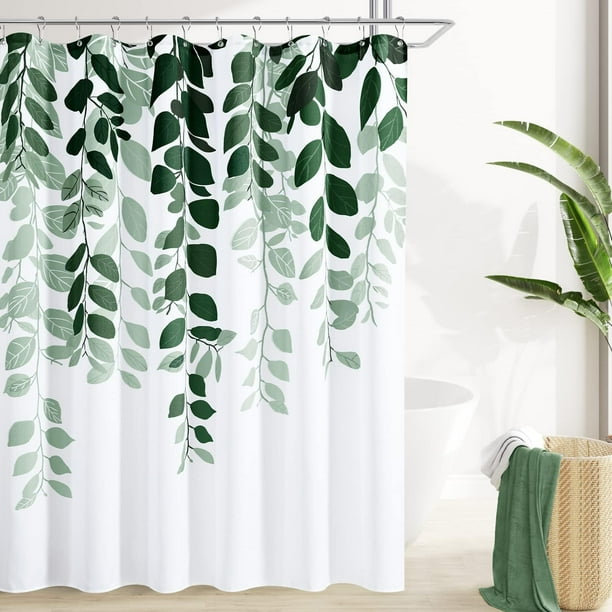 Cortina de ducha BOODII con hojas de color verde esmeralda para baño