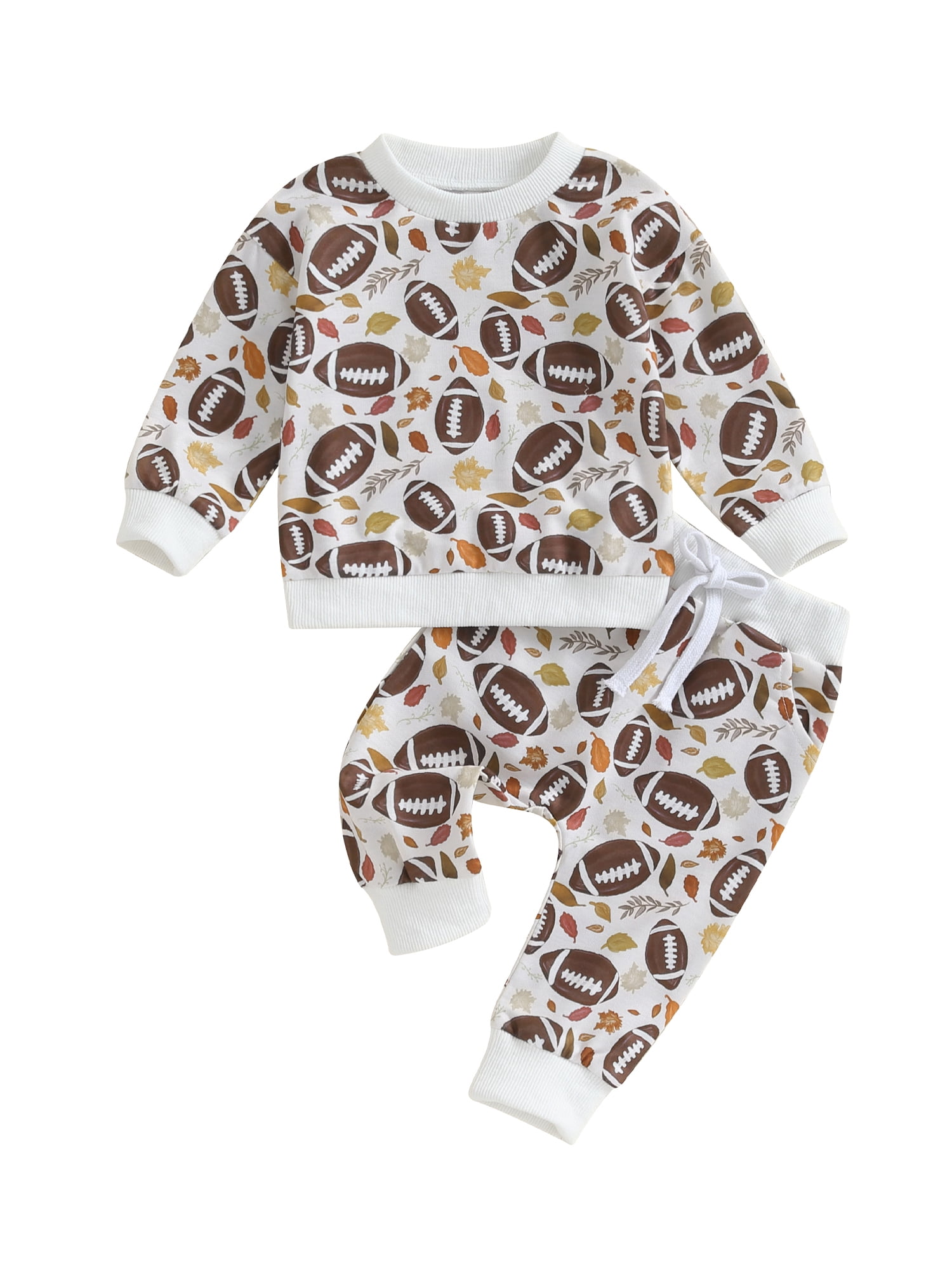 Faithtur Bambin 2 Pièces Tenues Nouveau-Né Rugby Imprimé Manches Longues Col Rond Sweat-Shirt et Pantalon Ensemble Bébé Garçons Filles 2 Pièces Costumes
