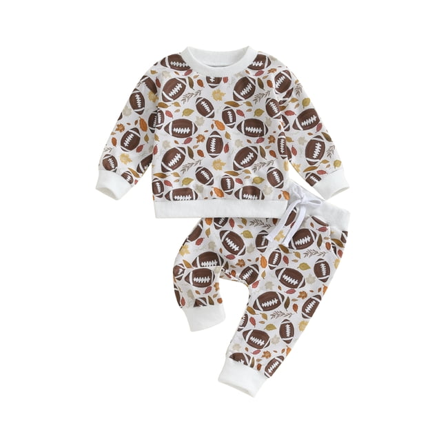 Faithtur Bambin 2 Pièces Tenues Nouveau-Né Rugby Imprimé Manches Longues Col Rond Sweat-Shirt et Pantalon Ensemble Bébé Garçons Filles 2 Pièces Costumes