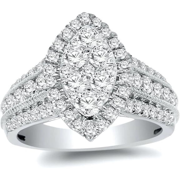 NYS Jewellrs Women's 2.20 Ct Round Cut White Diamond Wedding Engagement Cluster Ring 14K White Gold Plated 925 Sterling Silver -4