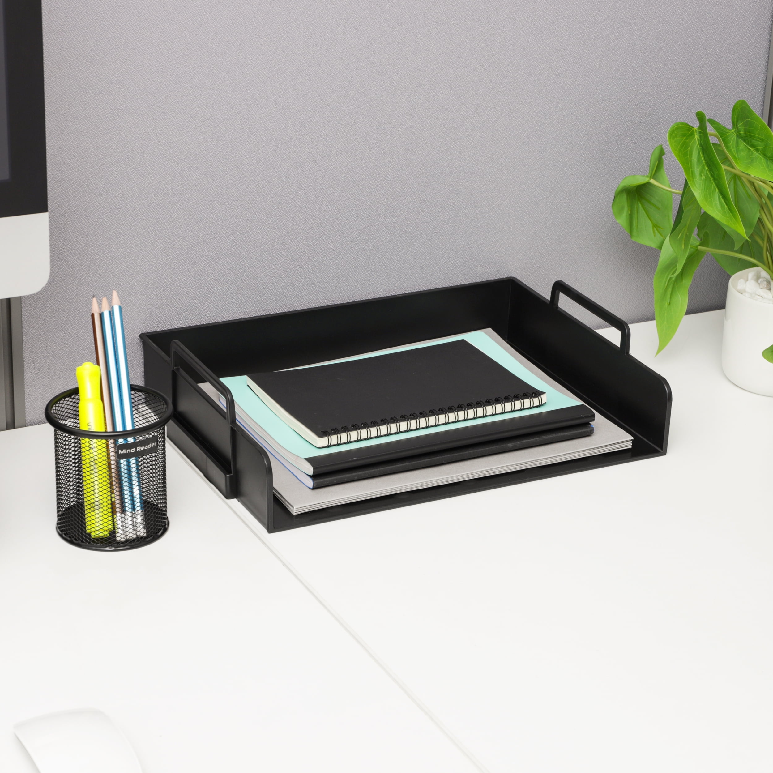 Mind Reader Stackable Paper Tray, Desktop Organizer, File Storage, Office, Plastic, 13.75"L x 10"W x 10.75"H, 4 Pcs., Black