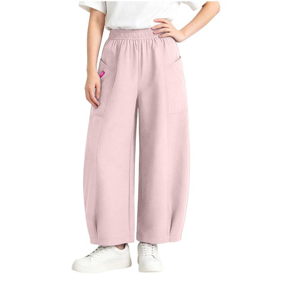 Ohufall 3-15Y Toddler Girls Boys Sweatpants Solid Color Cuffed Pants with Elastic Waist Casual Winter Trousers