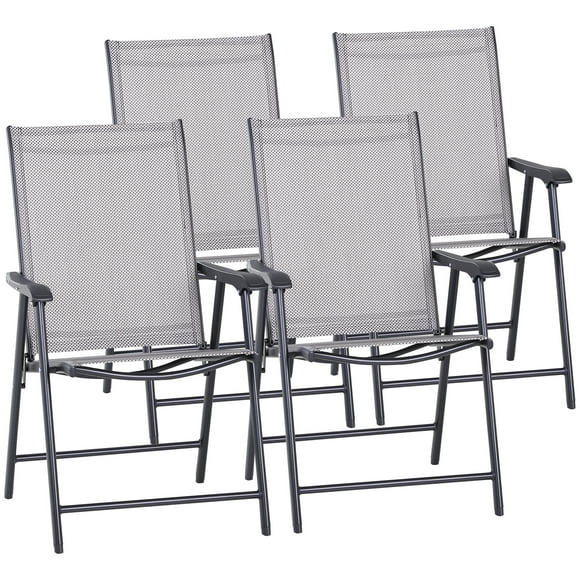 Outsunny 4-Piece Folding Dining Chair Set for Relaxing on Patio, Balcony, or Garden, Comfortable Outdoor Furniture with Armrests, Grey