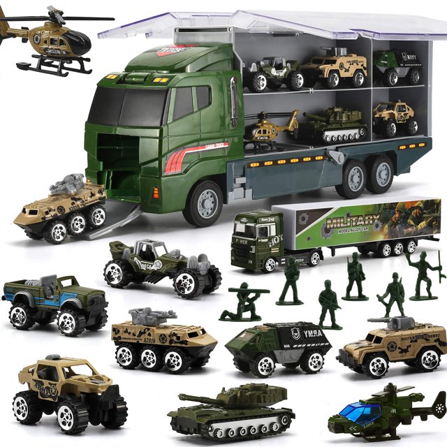 Camión militar de juguete BYONEBYE con 26 soldados para hombre, juego 2 en 1