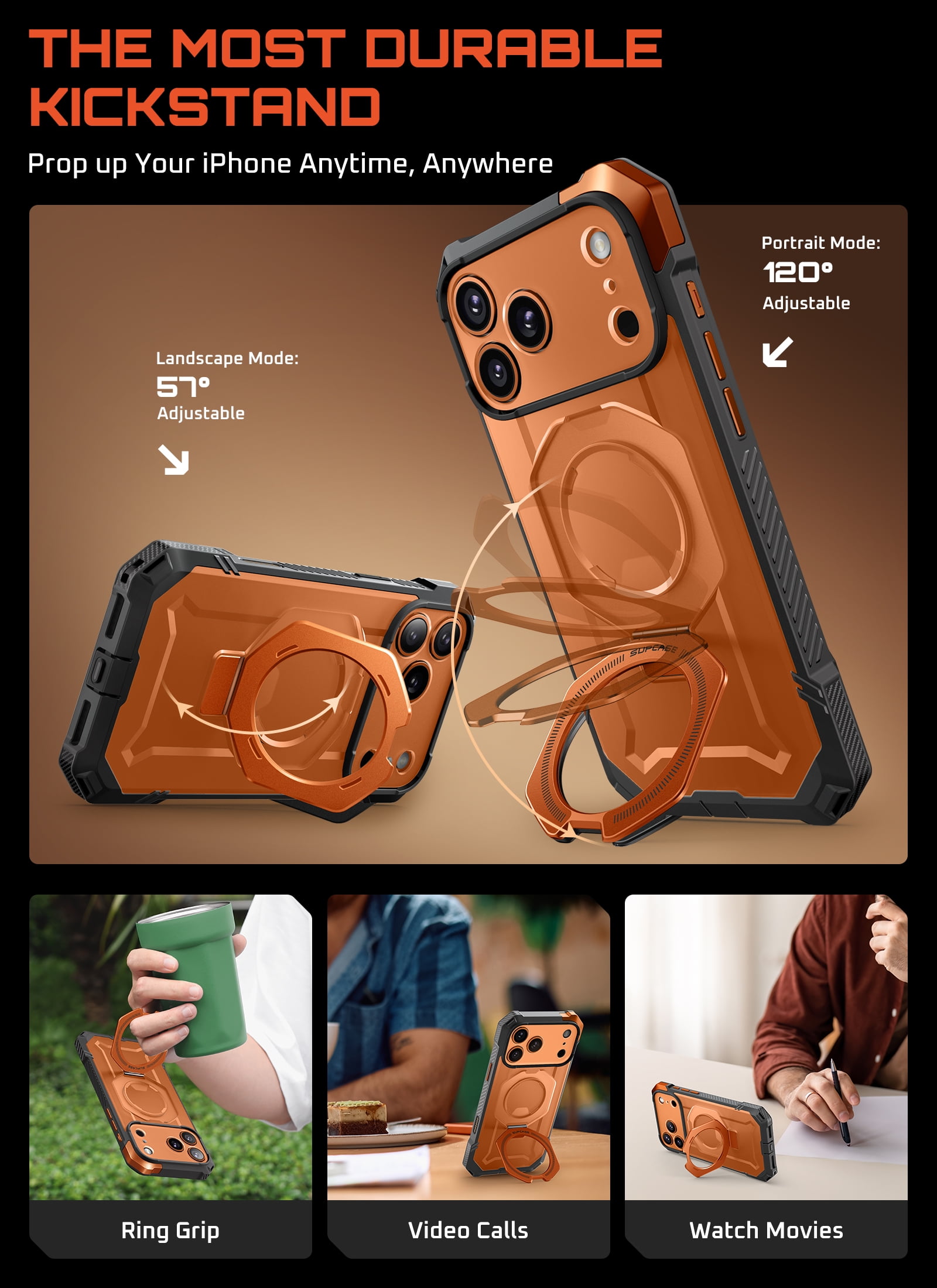 SUPCASE Unicorn Beetle Grip for 2025 iPhone 17 Pro Max 6.9" Case with Camera Control Button with Kickstand Rugged Shockproof Anti-Slip Grip Case [Compatible with MagSafe] Magnetic Phone Cover, Coral