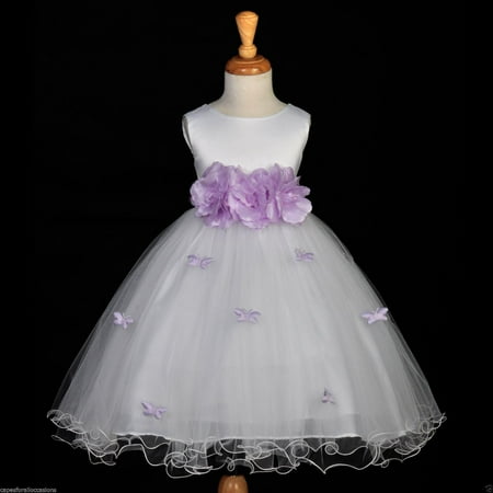 Purple Butterfly Flower - Ekidsbridal White Flower Girl Dress Tulle Butterflies Rose Weddings Summer Easter Dress Special Occasions Pageant Toddler Bridesmaid Recital Communion Holiday Bridal Baptism Formal Events 509a