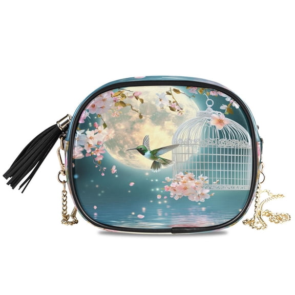 Womens Casual Chain Shoulder Bag Simple style Hummingbird Moon Cage Flowers Water Crossbody Bag