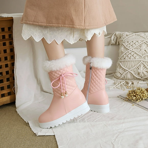 Juebong Thanksgiving Day Deals Winter Warm Lug Sole Non-Slip Snow Boots Thick-Soled Inner Height-Increasing Cotton Boots