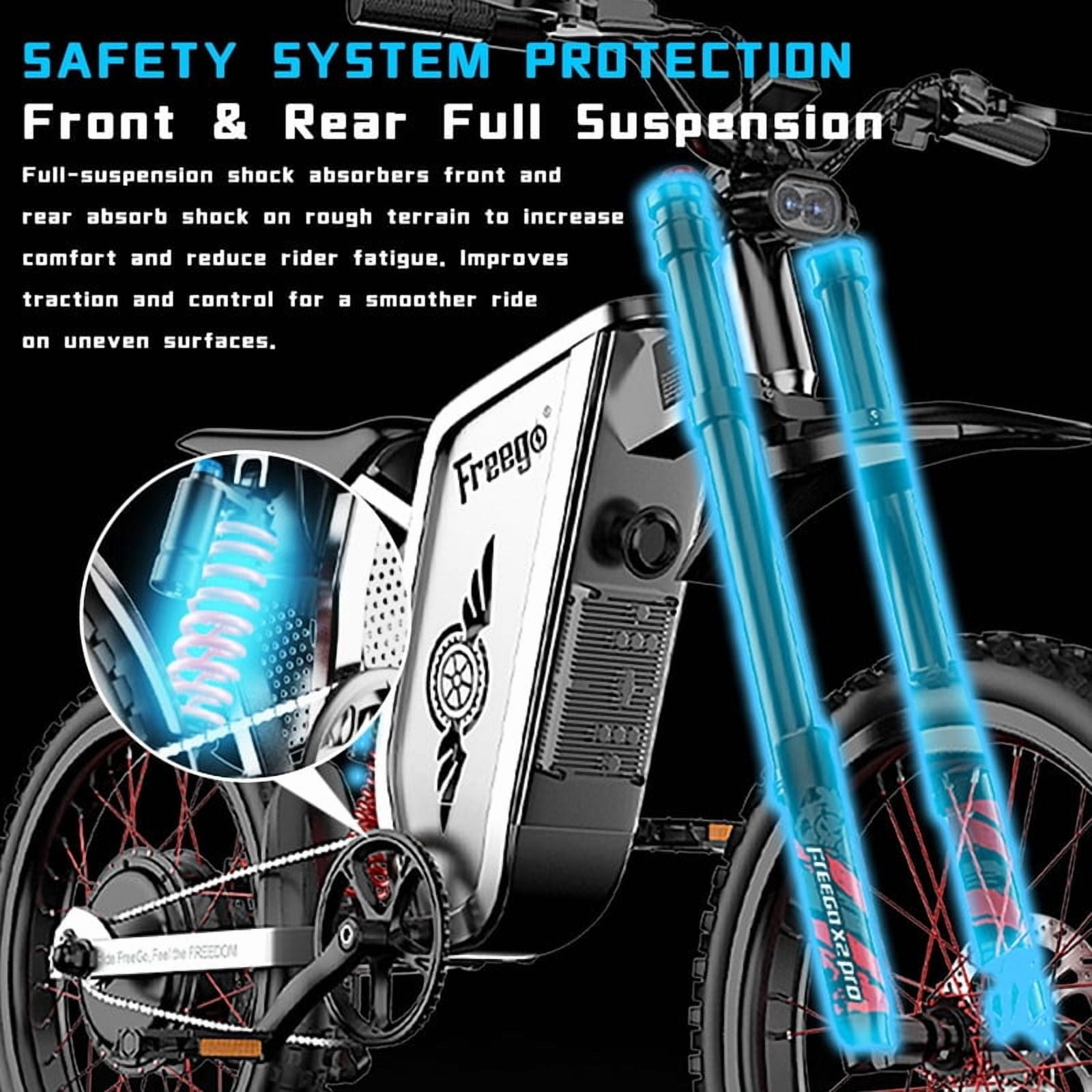 Freego X2 Pro 50MPH Electric Dirt Bike for Adults,Electric Motorcycle 6000W(Peak) Motor 60V30AH Battery,Off Road Electric Bicycle,19x2 Tire Full Suspension Hydraulic Brake Half Throttle