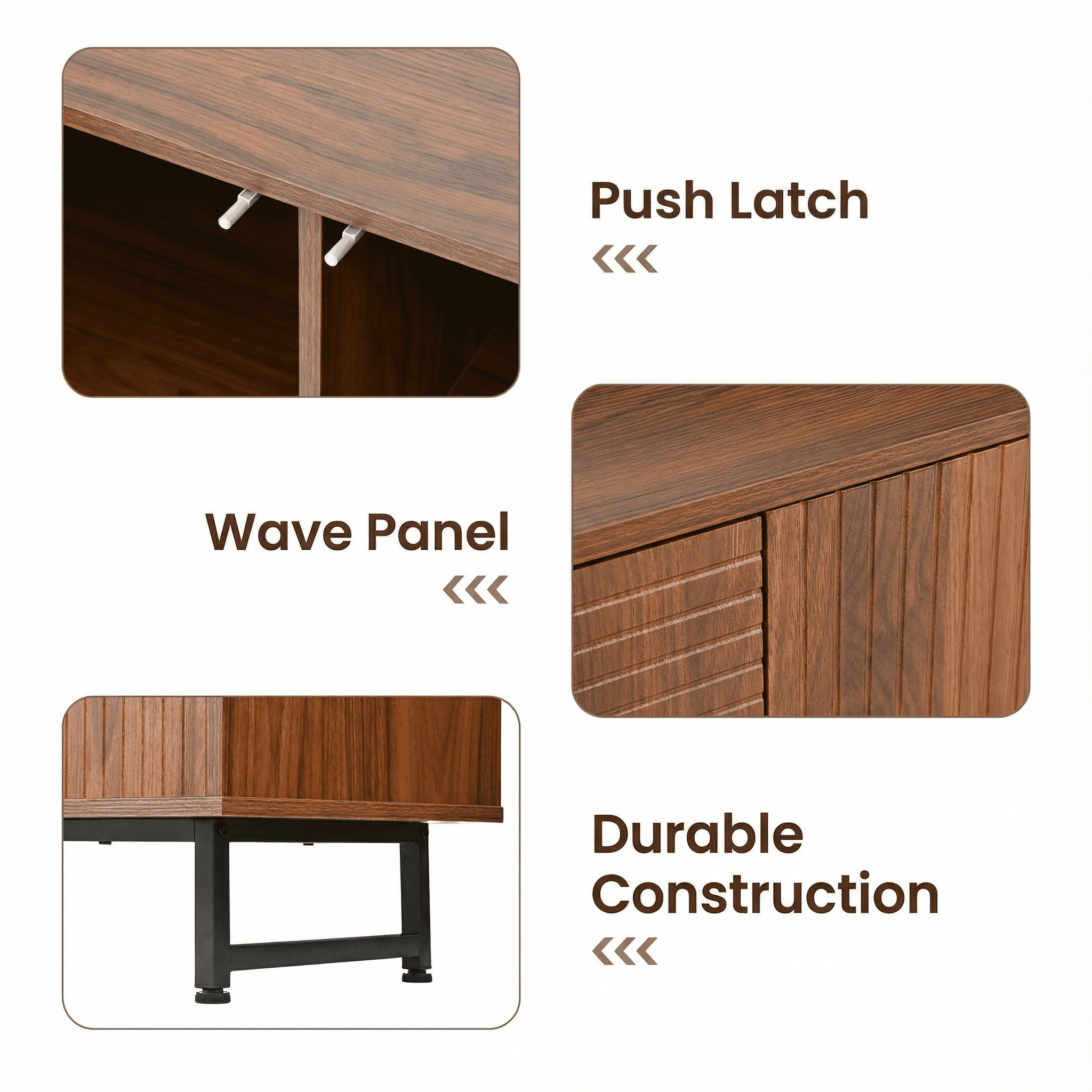 Aukfa 59" Mid-Century Modern Storage Cabinet, Wood Sideboard with Geometric Doors, Metal Legs for Living Room/ Entryway,Walnut