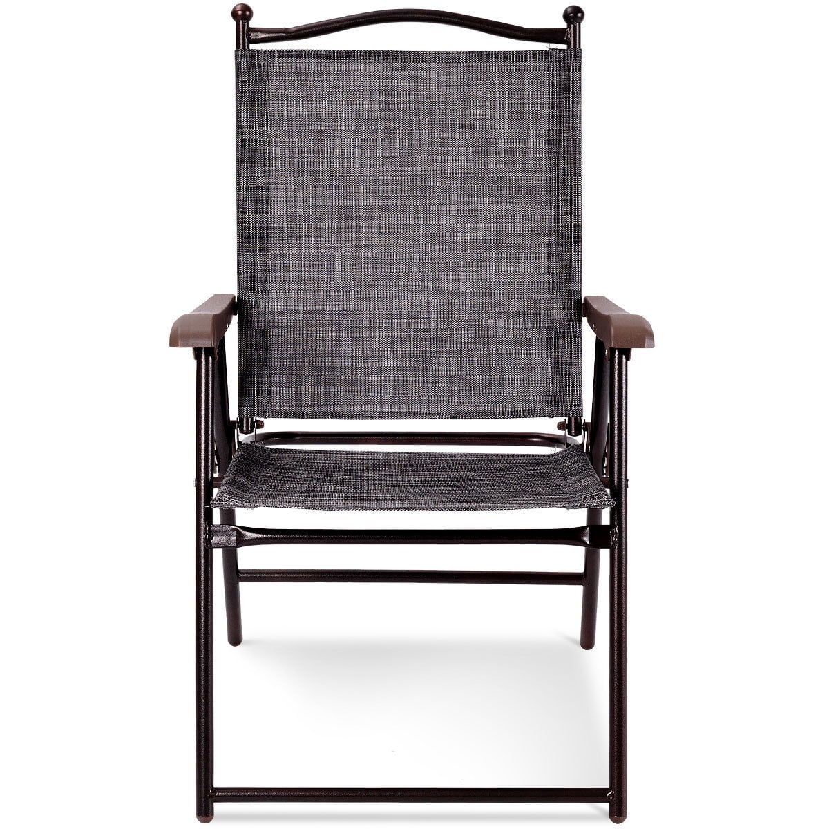 Gymax Set of 2 Folding Patio Furniture Sling Back Chairs Outdoors Gray