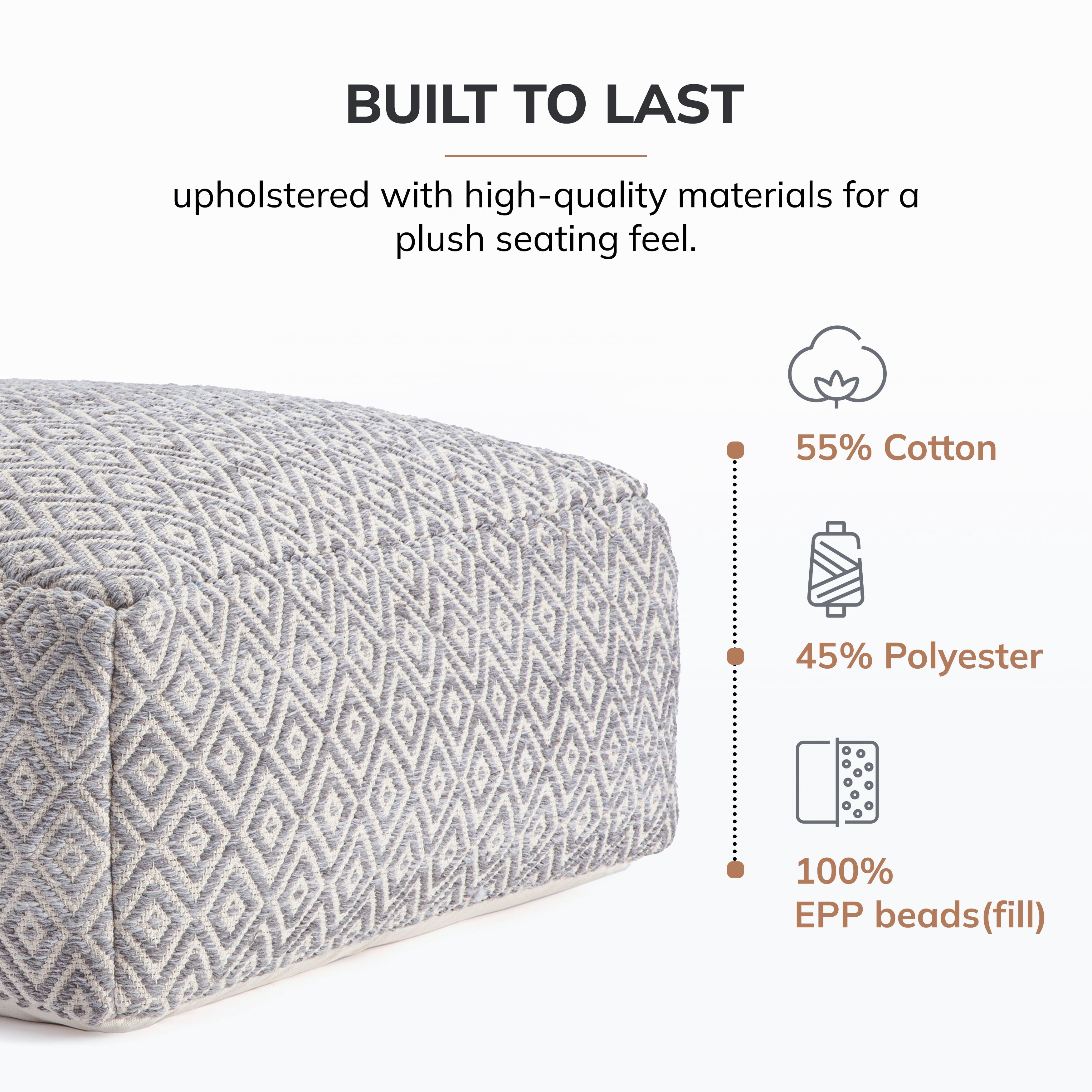 Jani Willamette 34" Square Oversized Beige Pouf Ottoman Slate