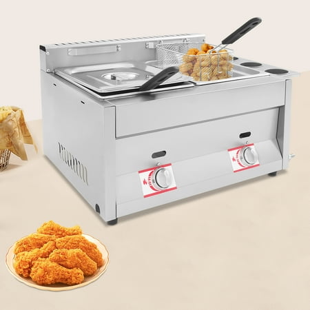 ChicHomey Commercial Double Tank Deep Fryer,Dual Zone Control,6.34QT/LPG, for Restaurants/Fast Food,Silver
