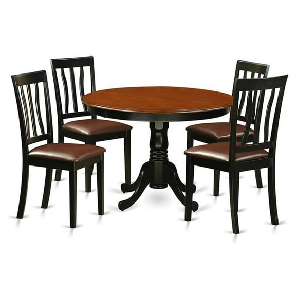 Atlin Designs 5-piece Wood Dining Set with Leather Seat in Black