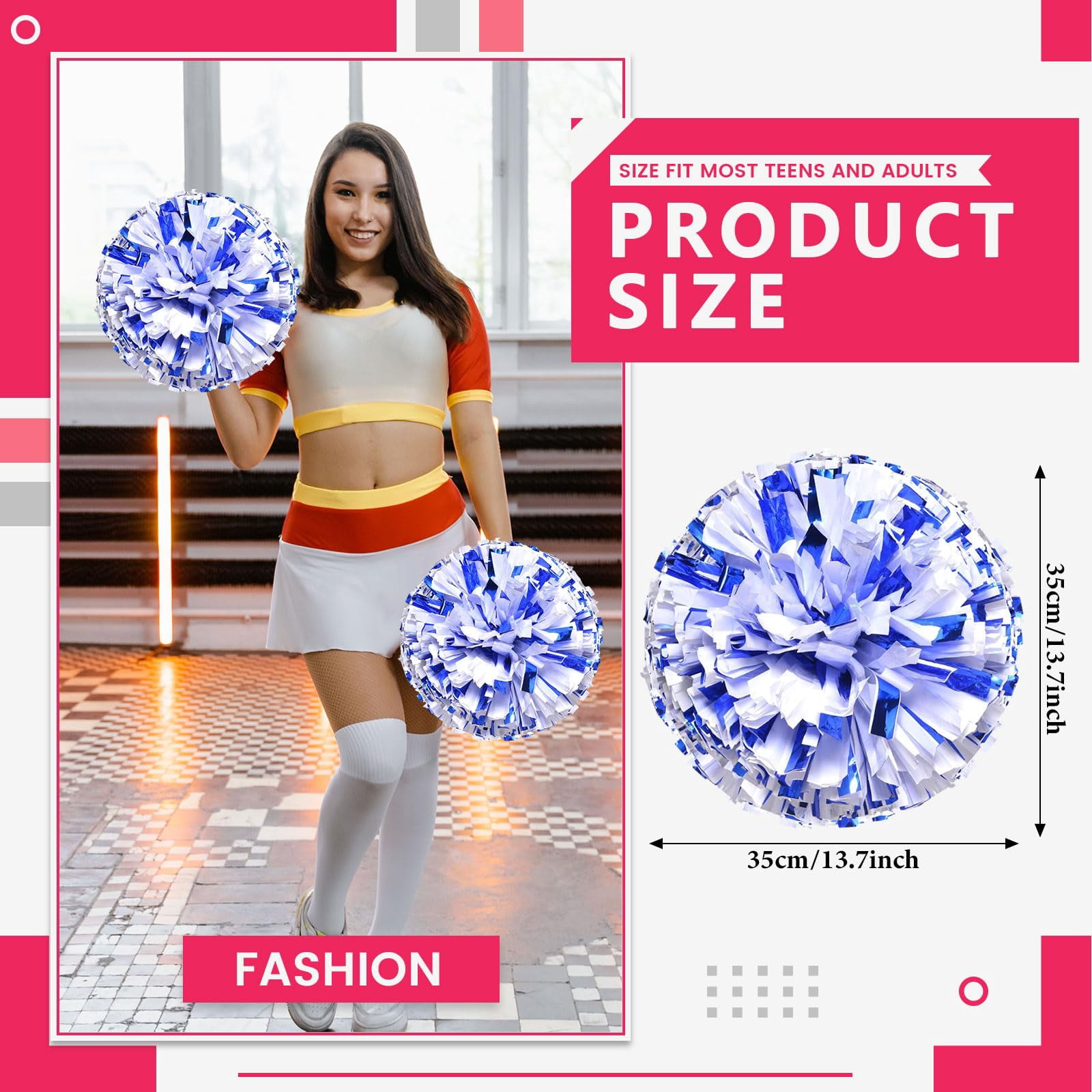 12 Pcs Cheerleading poms,13.7inch pom poms Cheerleading with Finger Holes Cheer Pom Pomsfor Dance, Matches, Team Spirit Sports