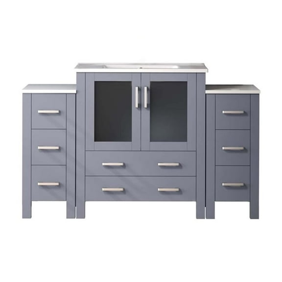 Volez 54 in W Dark Grey Single Bath Vanity with Side Cabinets, and White Ceramic Top