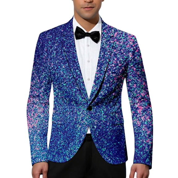 oqasdz Carnival Mens Suit Jacket Glitter Print Jacket for Celebration Events Night Out Elegant Classic Fit Stretch Dress Coat Daily Formal