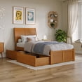 thumbnail image 1 of Lit Plateforme en Bois Portland Simple TG avec Pied de Lit et Tiroirs, Couleur Caramel Pâle, 1 of 29