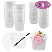 Disposable Plastic Cups Dessert Cups with Dome Lids Ice Cream Cups for Cupcake Fruit Cold Drinks 100 Pcs