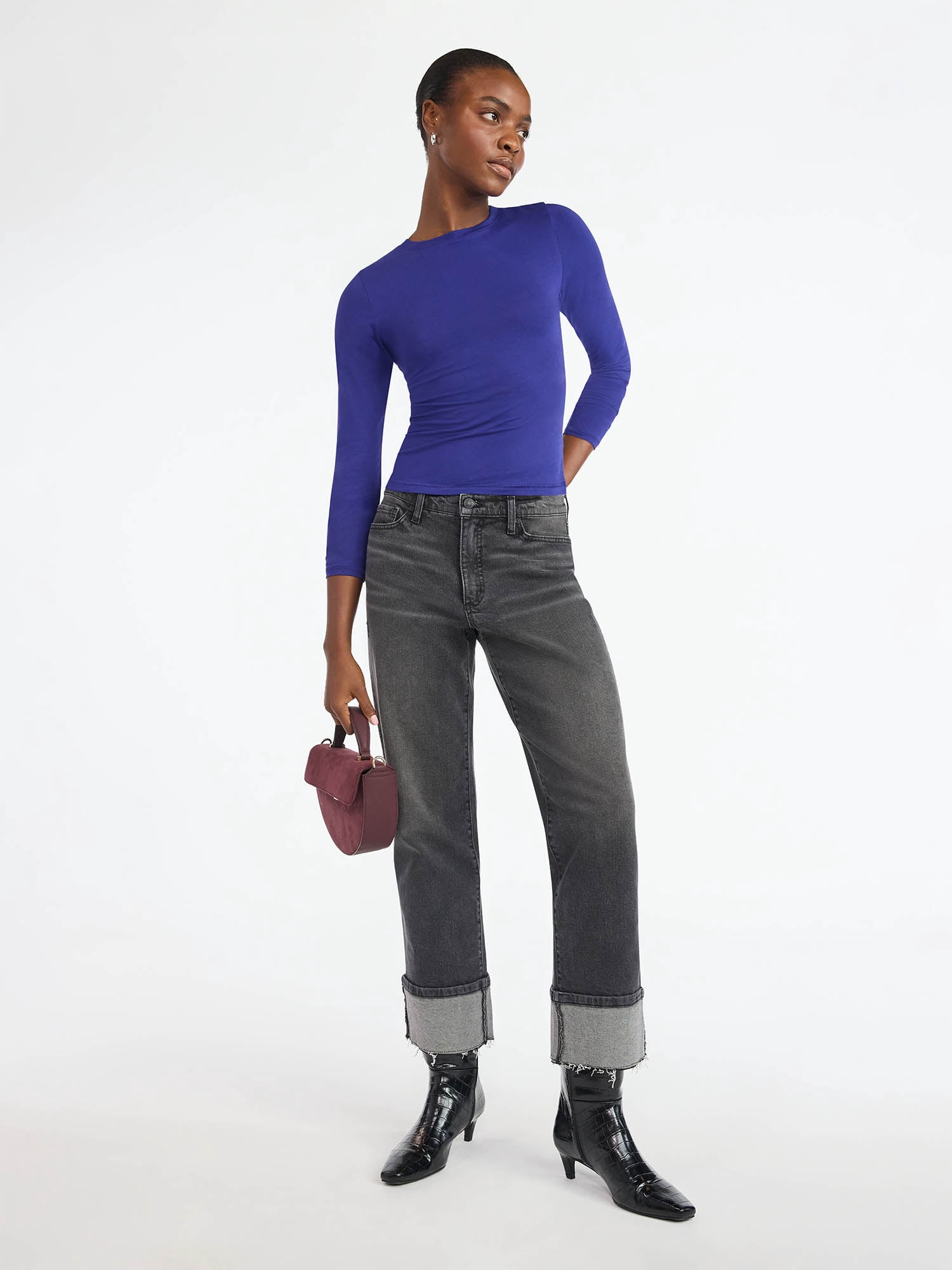 Scoop Women’s Stretch Cotton Blend Crewneck Tee with Long Sleeves, Sizes XS-XXL