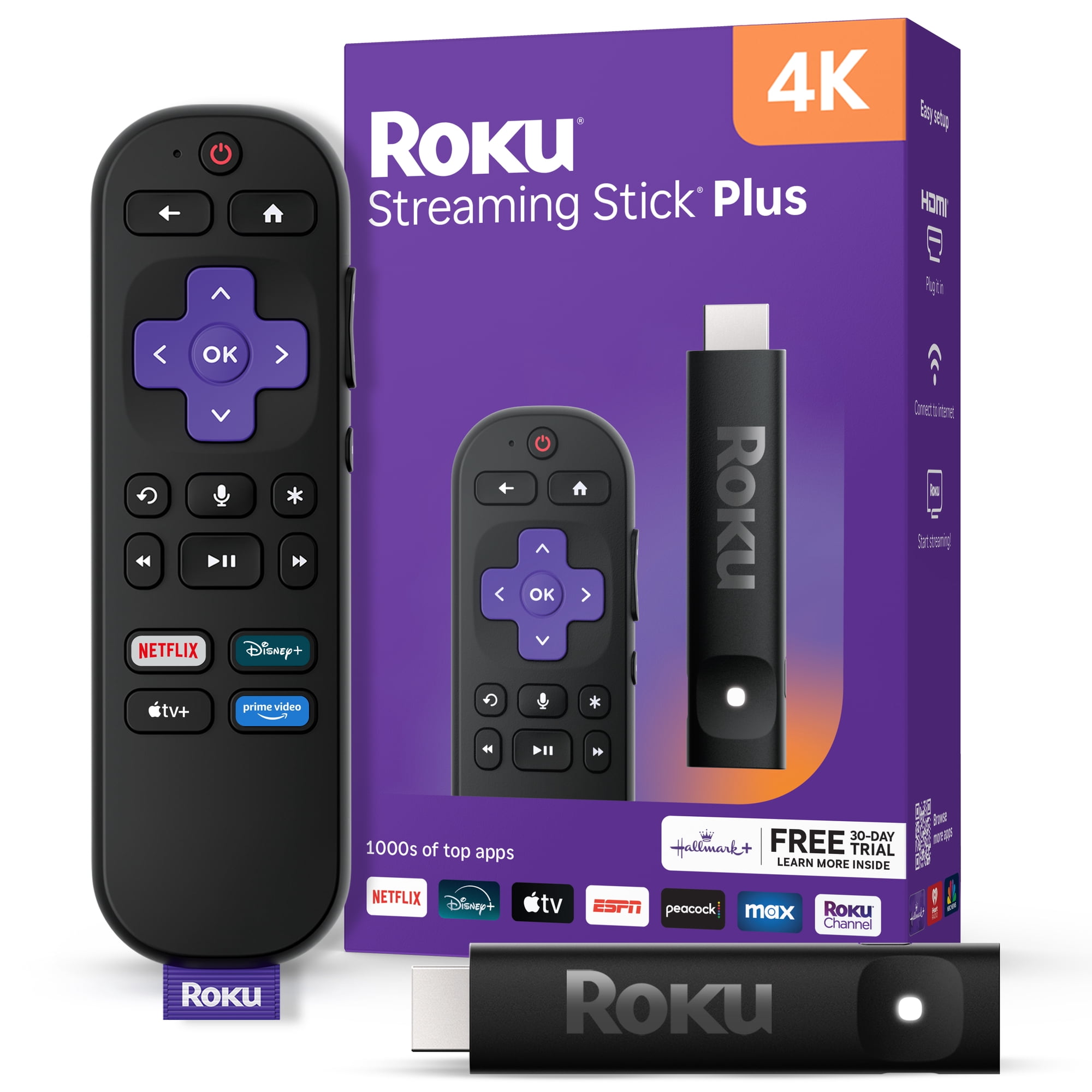 Roku Streaming Stick Plus - 4K & HDR Roku Streaming Device for TV with Voice Remote - Free & Live TV